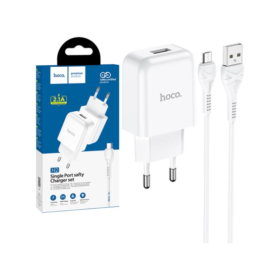 Hoco Charger Set N2 Vigour (EU) with USB to Micro Cable 1m White